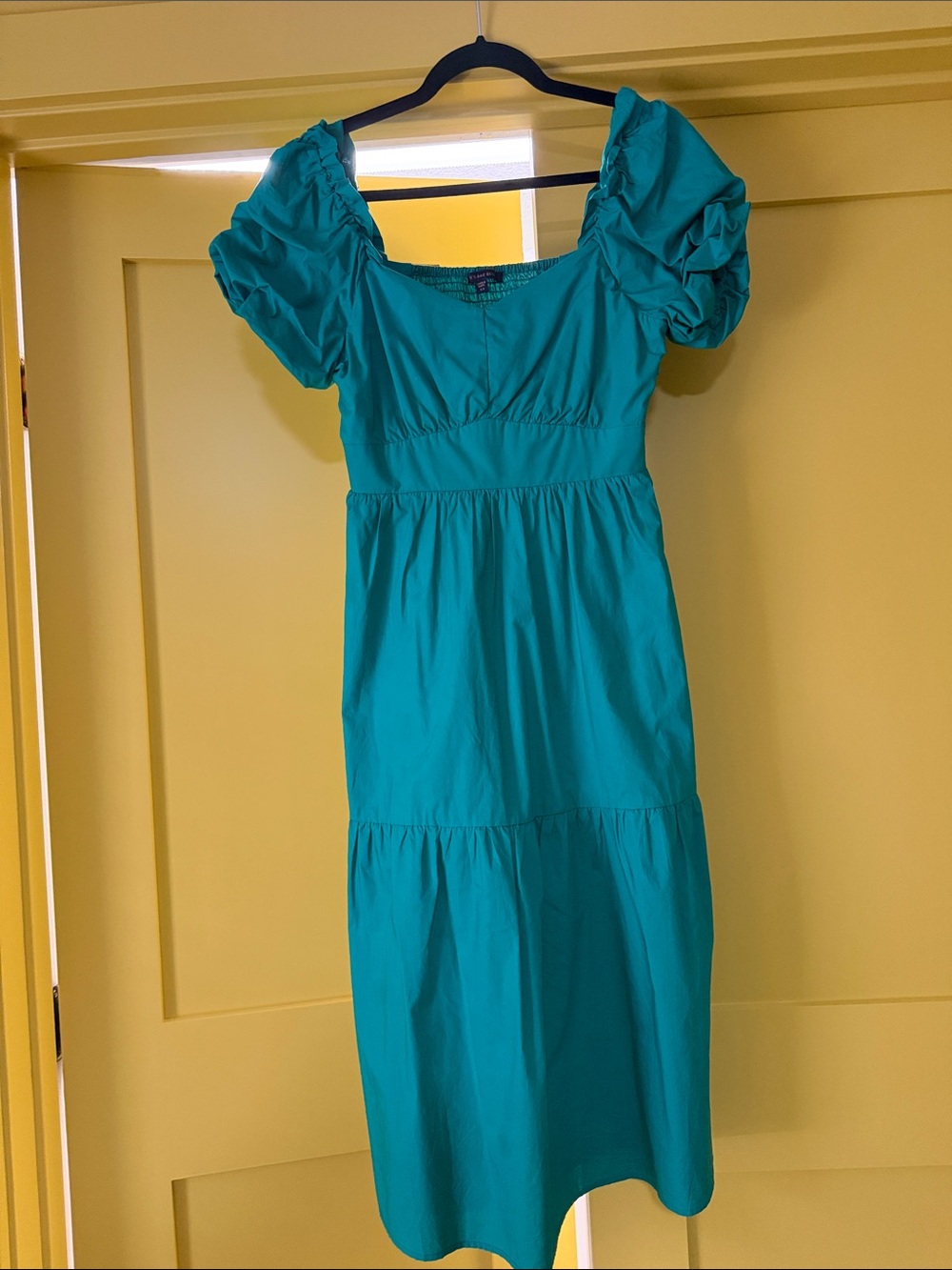 Skies Are Blue Turquoise Puff-Sleeve Midi Dress